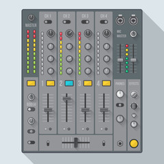 vector flat design sound dj mixer with knobs sliders