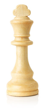 white wooden chess king on the white background