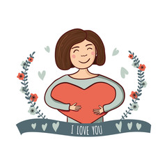 Girl with heart and floral wreath