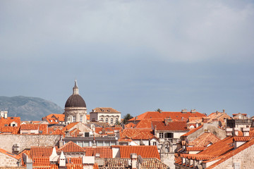 Fototapeta na wymiar View on Dubrovnik Old town's beautiful rooftops on sunny day