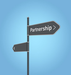 Obraz premium Partnership nearby, dark grey road sign