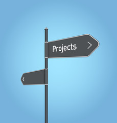 Obraz premium Projects nearby, dark grey road sign