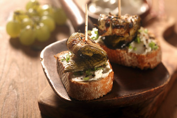 Gourmet Toasted Bread with Roasted Rolled Fish