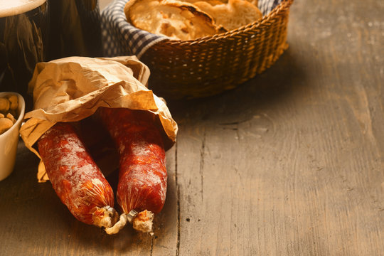 Spicy dried Italian salami sausages