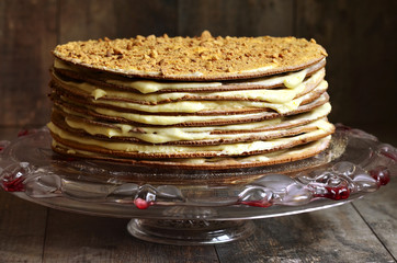Layered honey cake with custard.