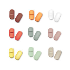 Vector Set of Multicolored Pills Isolated on White