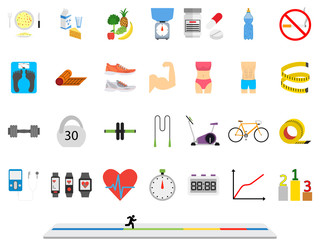 Fitness sport and health colorful flat design icons set
