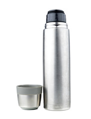 Thermo flask on the white background