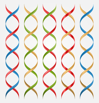 Colorful 3D Double Helix Set. Vector Illustration.