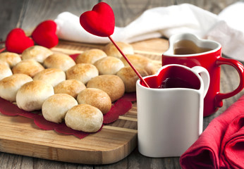 Pie in the shape of heart made from yeast roll buns at Valentine