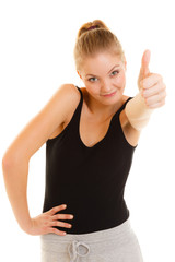 fitness sport woman thumb up sign hand gesture.