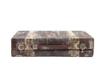 Vintage brown suitcase on white background