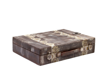 Vintage brown suitcase on white background