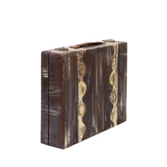 Vintage brown suitcase on white background