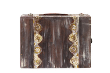 Vintage brown suitcase on white background