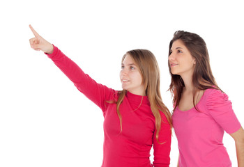 Two different sisters pointing something