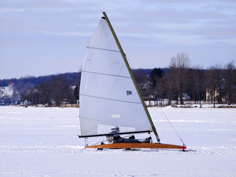 Ice sailing boat on the frozen lake
