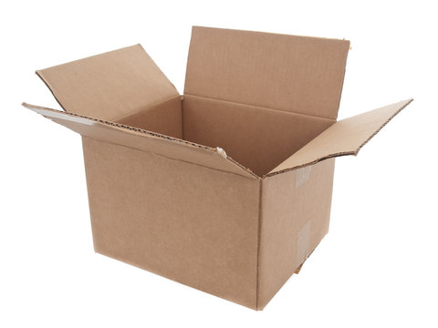 Empty cardboard box open box 3/4 view