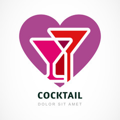 Abstract logo design template. Colorful cocktail in heart shape.