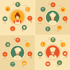 vector cooking kitchen icons, set cook tools,