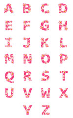 Letters made of flowers, English alphabet, colorful flower font