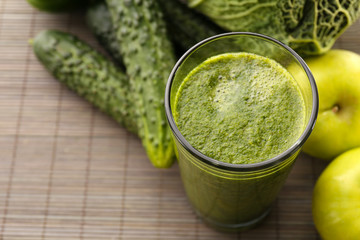 Green fresh healthy juice with apple and vegetables