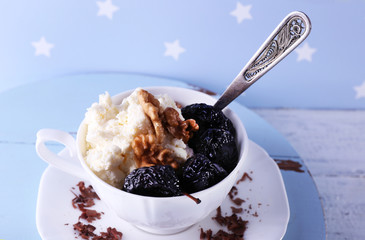 Dessert with prunes with walnut