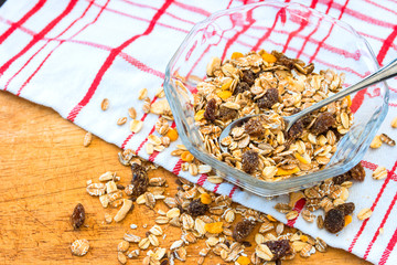 Granola cereal with raisins and nuts