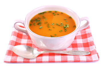 Carrot soup isolated on white
