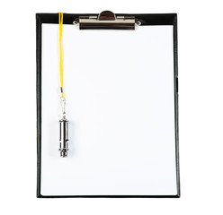 Clipboard with whistle isolated on white