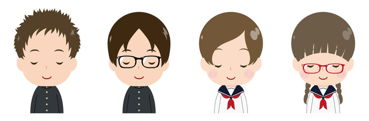 学生　顔　セット　目を閉じる