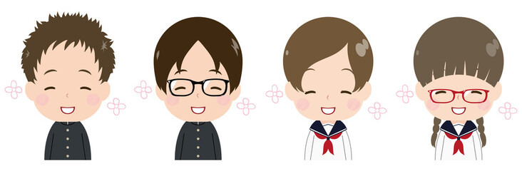 学生　顔　セット　ほっこり