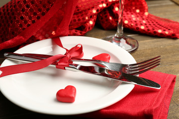 Festive table setting for Valentine Day
