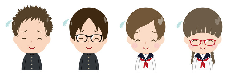 学生　顔　セット　苦笑い