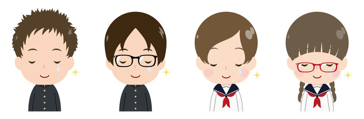 学生　顔　セット　感動の涙