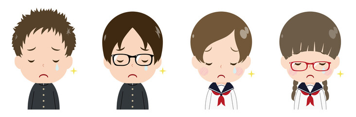 学生　顔　セット　悲しみの涙