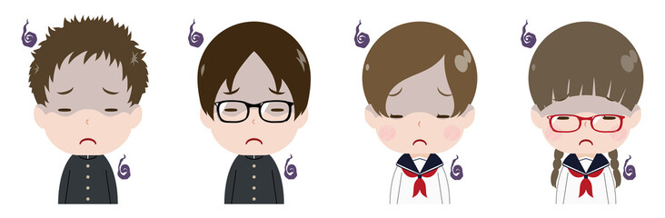 学生　顔　セット　落ち込む