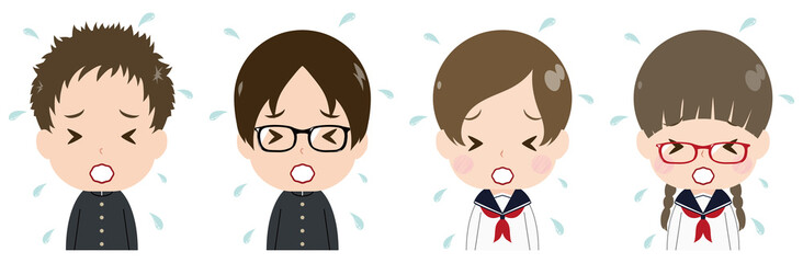 学生　顔　セット　焦る