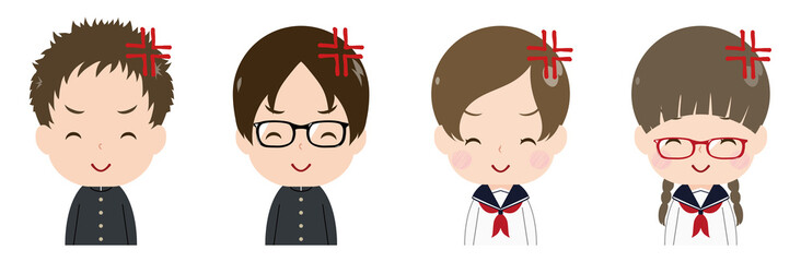 学生　顔　セット　笑顔で怒る