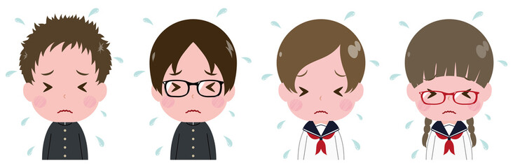 学生　顔　セット　恥ずかしい　緊張