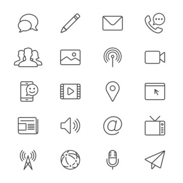 Media and communication thin icons