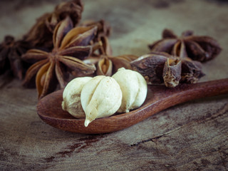  star anise on  wood background