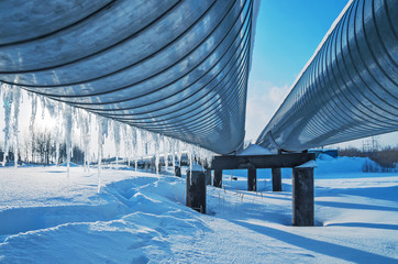 Icicles on a pipe pipeline