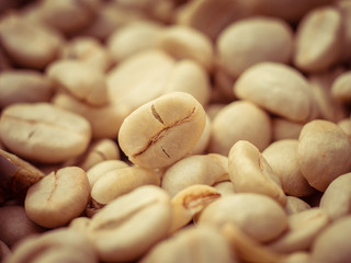 green coffee beans macro with filter effect retro vintage style