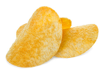 Potato Chips close-up, isolated on a white background