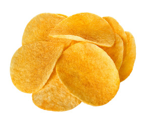 Potato Chips close-up, isolated on a white background