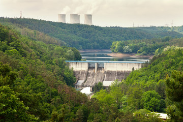 Nuclear power plant Dukovany and dam in Czech Republic Europe