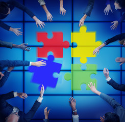 Jigsaw Puzzle Support Team Coopeartion Togetherness Concept