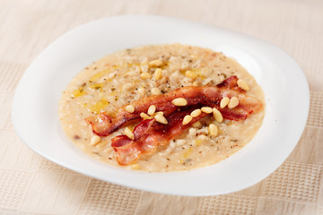 Risotto with bacon and pine nuts