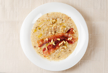 Risotto with bacon and pine nuts